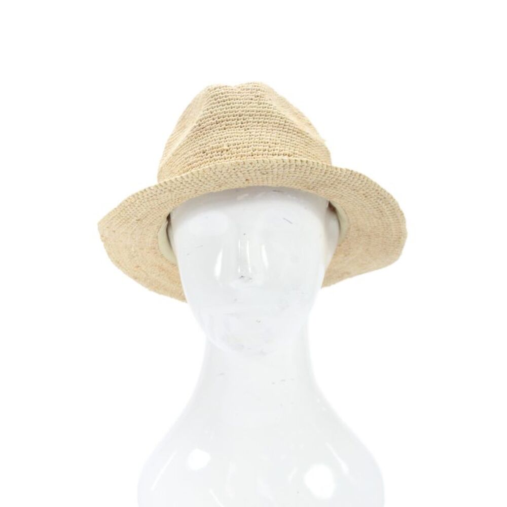Theory Womens Woven Straw Bow Detail Fedora Hat Beige Size OS